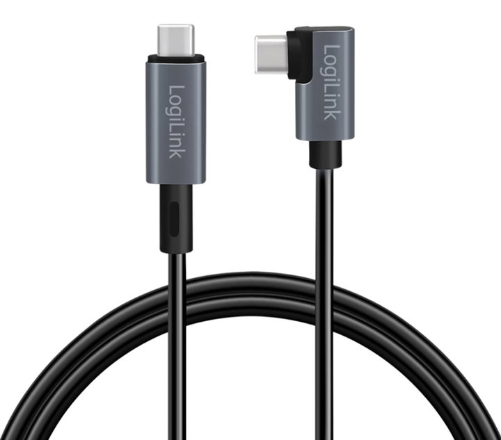 Cavo HighSpeed E-mark PD USB-C Maschio Angolato/USB-C Maschio Dritto 2m Nero - Logilink ICOC MU2AC9-100W2