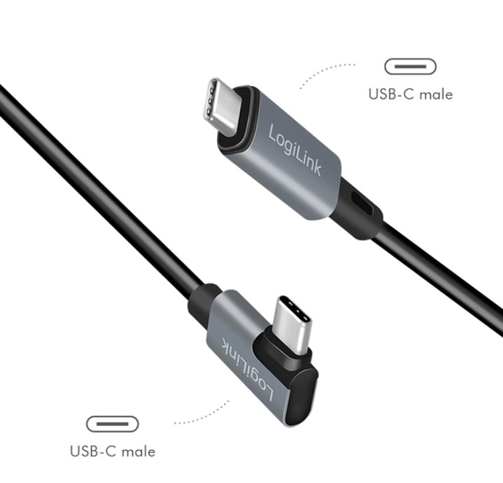 Cavo HighSpeed E-mark PD USB-C Maschio Angolato/USB-C Maschio Dritto 2m Nero - Logilink ICOC MU2AC9-100W2