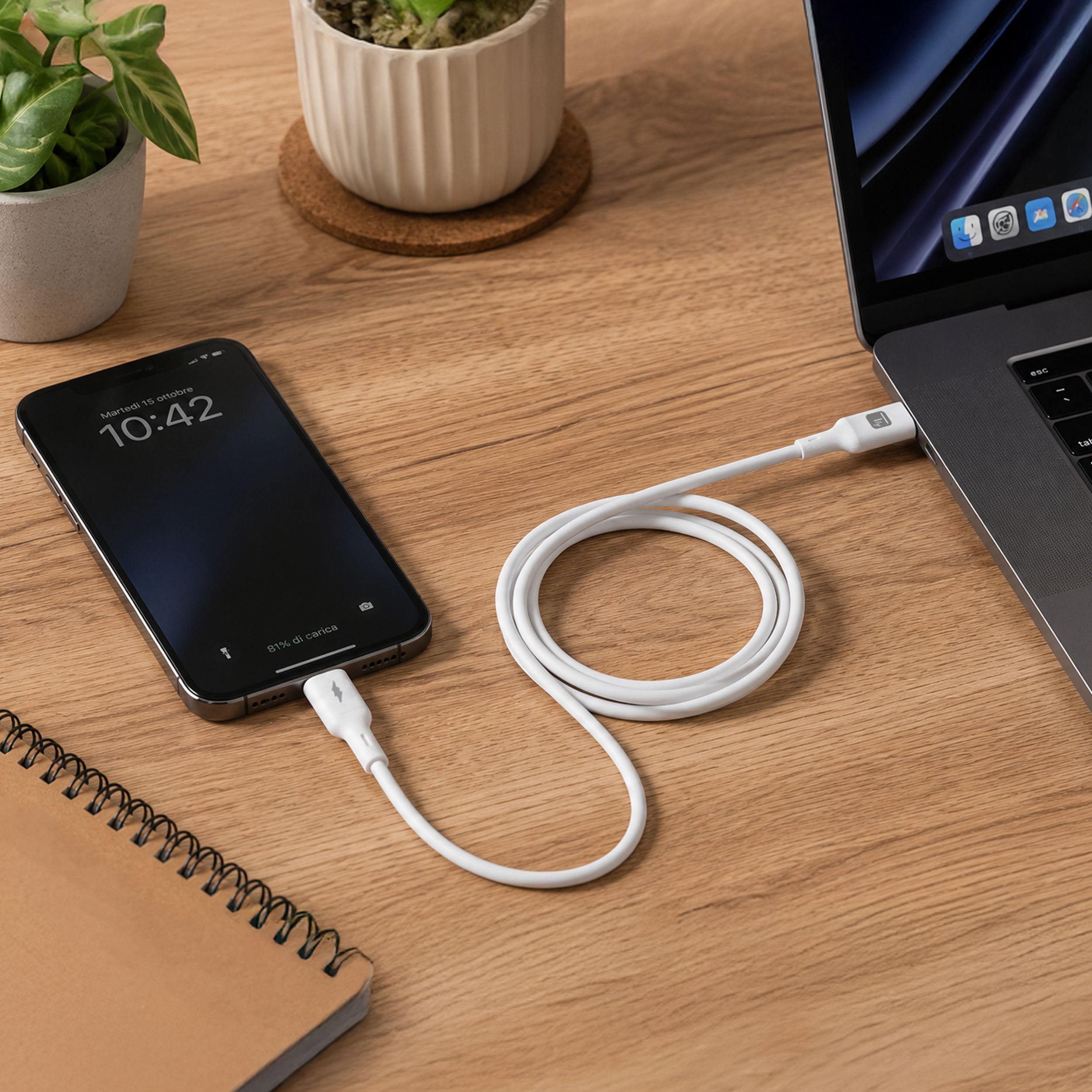 Cavo USB-C Maschio / USB-C Maschio 2.0 PD 60W 1,5m Silicone con LED Bianco - Techly ICOC MU2CC-015-LIGH