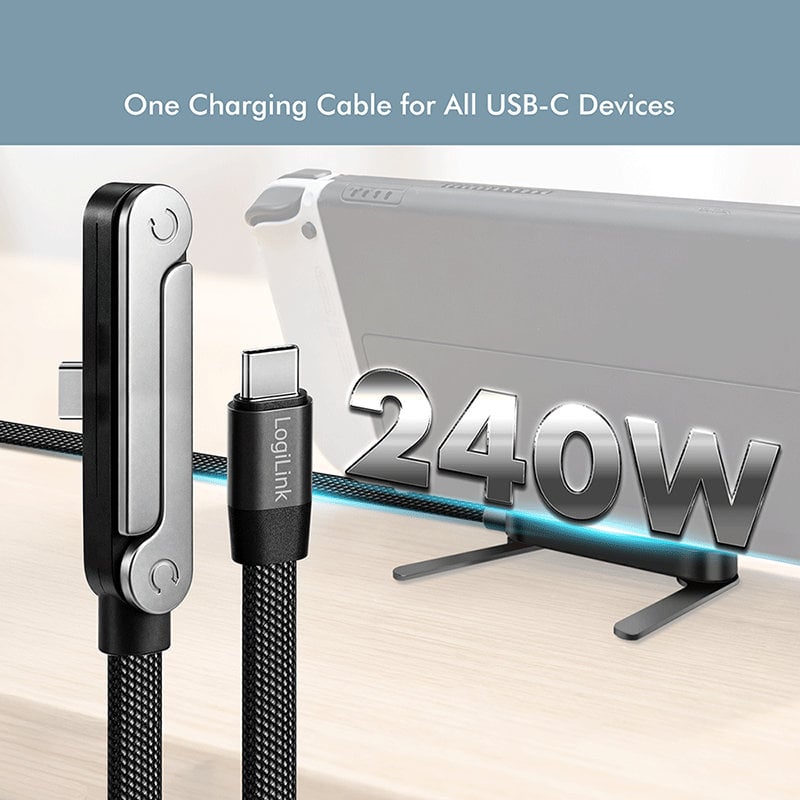 Cavo USB-C M/M 1,5m 480Mbps 240W con Supporto Nero - Logilink ICOC MU2CC-240W-ST