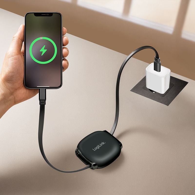 Cavo USB-C Retrattile PD 60W 3A Compatibile Thunderbolt 3/4 1 metro Nero - Logilink ICOC MU2CC-RETR601BK