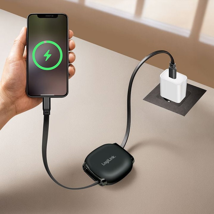 Cavo USB-C Retrattile PD 60W 3A Compatibile Thunderbolt 3/4 1 metro Nero - Logilink ICOC MU2CC-RETR601BK