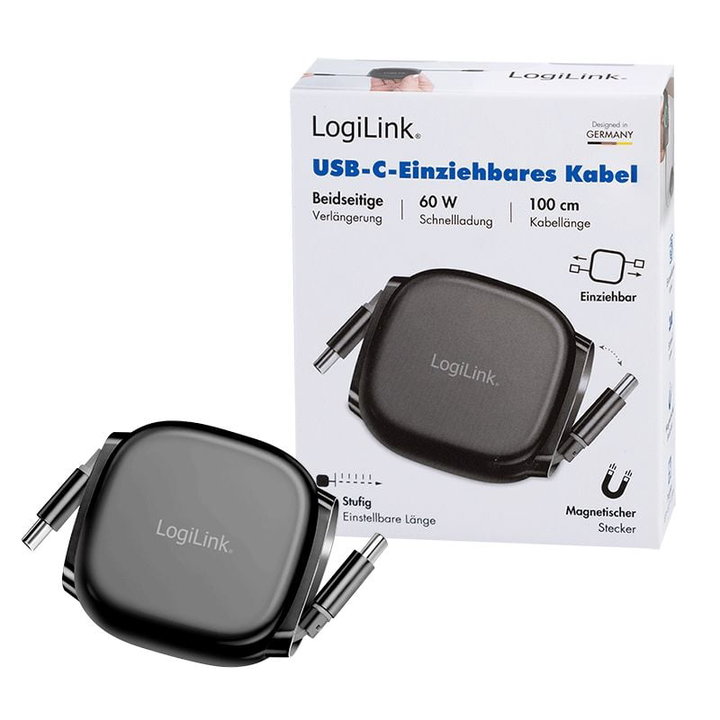 Cavo USB-C Retrattile PD 60W 3A Compatibile Thunderbolt 3/4 1 metro Nero - Logilink ICOC MU2CC-RETR601BK