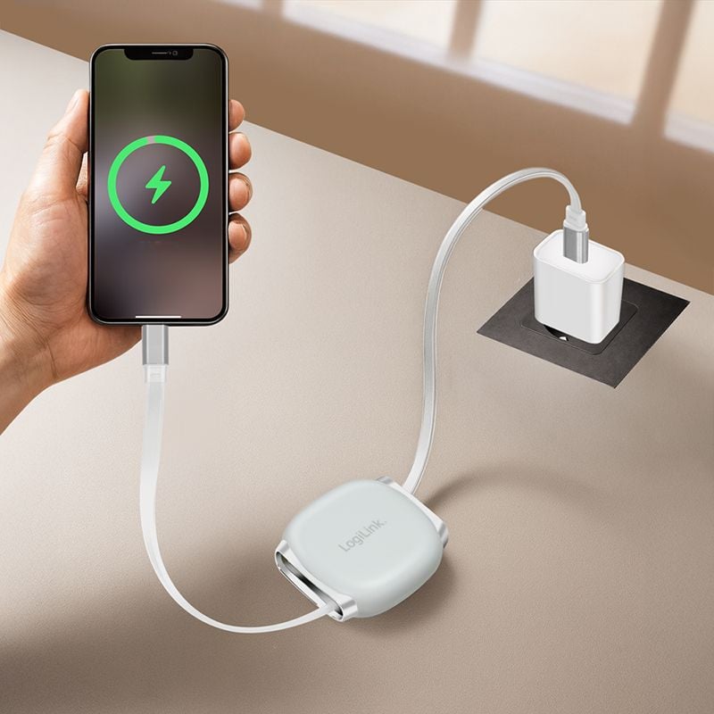Cavo USB-C Retrattile PD 60W 3A Compatibile Thunderbolt 3/4 1 metro Bianco - Logilink ICOC MU2CC-RETR601WH