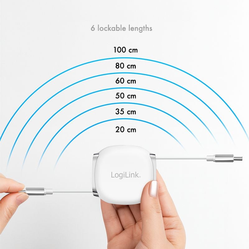 Cavo USB-C Retrattile PD 60W 3A Compatibile Thunderbolt 3/4 1 metro Bianco - Logilink ICOC MU2CC-RETR601WH