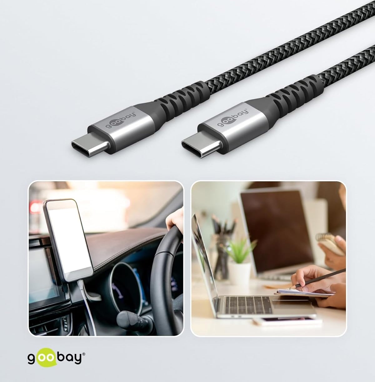 USB-C Textile Cable Male/USB-C Male 0,5 m Grey - Goobay IOC MU 3 C- 005 -TS