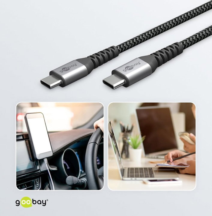 Cavo Tessile USB-C Maschio/USB-C Maschio 2m Grigio - Goobay ICOC MU3C-020-TS