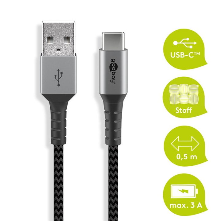 Cavo USB-C a USB A Connettori in Metallo e Rivestimento Tessuto 1,0m - Goobay ICOC MU3CA-010-TS