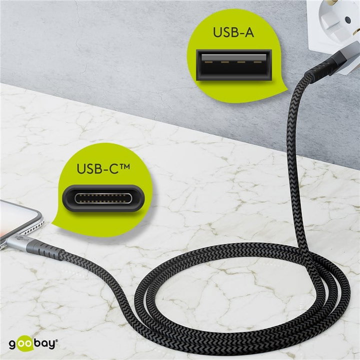 Cavo USB-C a USB A Connettori in Metallo e Rivestimento Tessuto 2,0m - Goobay ICOC MU3CA-020-TS
