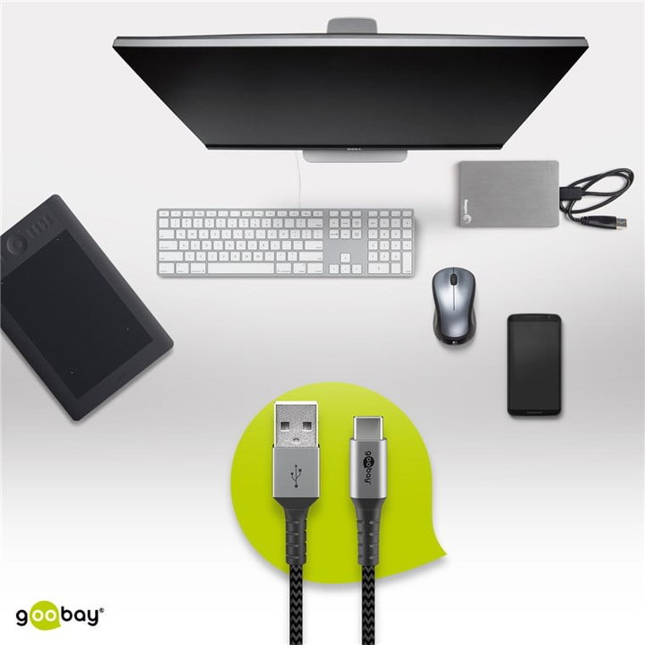 Cavo USB-C a USB A Connettori in Metallo e Rivestimento Tessuto 2,0m - Goobay ICOC MU3CA-020-TS