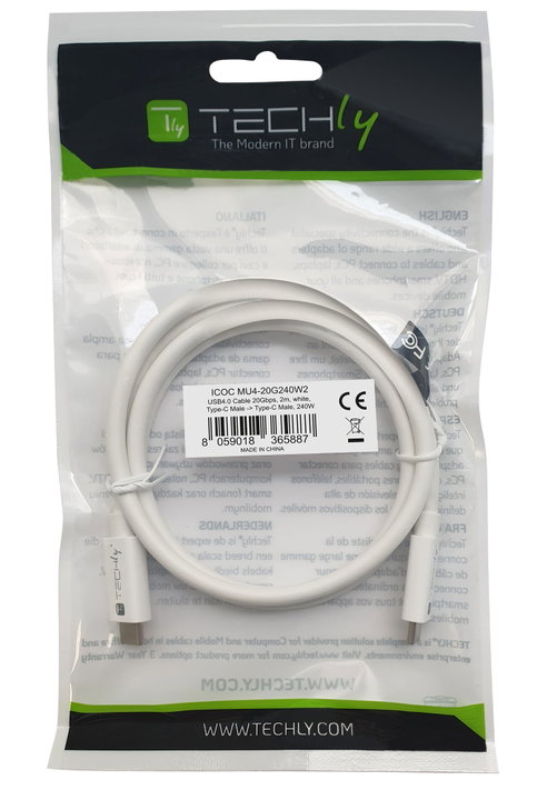 Cable USB 4 Gen 2 EPR USB-C M/M 20 G 240 W PD 3.1 4 K E-Mark certificate 2 m - Techly ICC MU 4 - 20 G 240 W 2