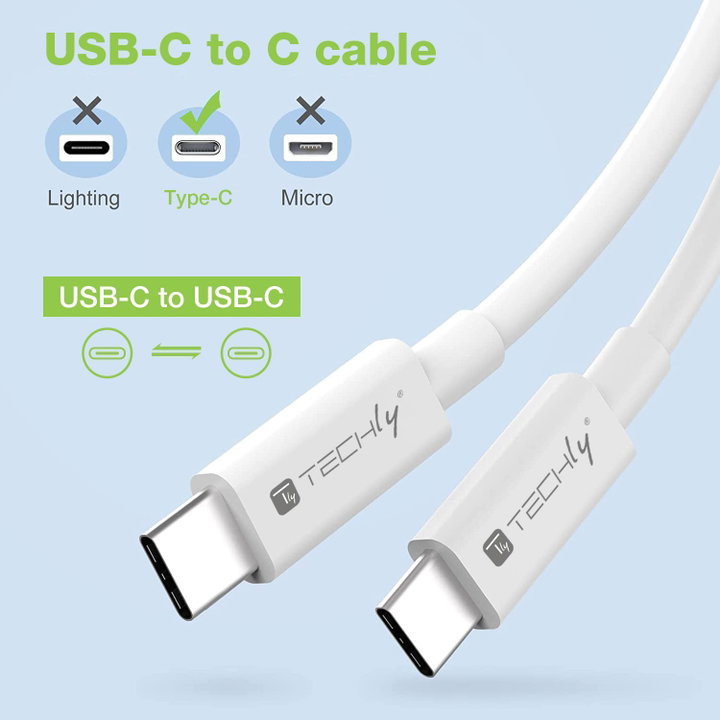 Cable USB 4 Gen 2 EPR USB-C M/M 20 G 240 W PD 3.1 4 K E-Mark certificate 2 m - Techly ICC MU 4 - 20 G 240 W 2