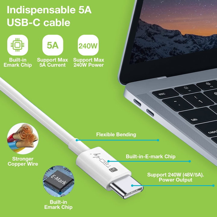 Cable USB 4 Gen 2 EPR USB-C M/M 20 G 240 W PD 3.1 4 K E-Mark certificate 2 m - Techly ICC MU 4 - 20 G 240 W 2