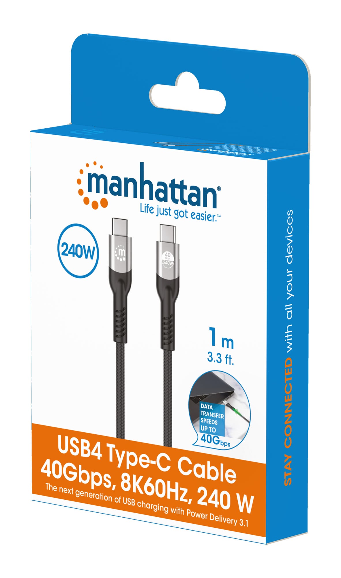 Cavo USB4 EPR USB-C™ M/M 40G 240W PD 3.1 8K E-Mark 1m - Manhattan ICOC MU4-40G240W1M