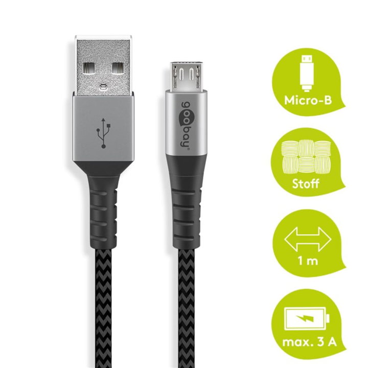 Cavo Micro USB Guaina Intrecciata USB 2.0 A M/MicroB M 1m - Goobay ICOC MUSB-010-TS