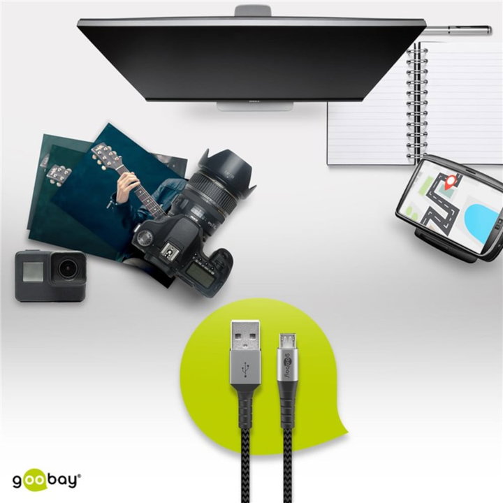 Cavo Micro USB Guaina Intrecciata USB 2.0 A M/MicroB M 2m - Goobay ICOC MUSB-020-TS