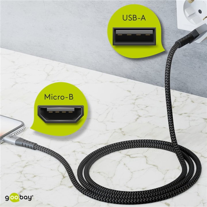 Cavo Micro USB Guaina Intrecciata USB 2.0 A M/MicroB M 2m - Goobay ICOC MUSB-020-TS