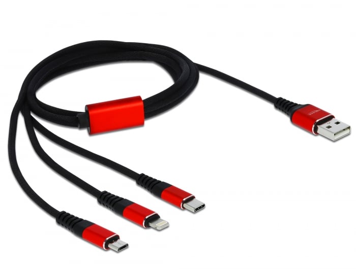 3 USB charging cable in 1 Lightning Micro USB USB-C 1 m Red - Delock ICOC MUSB- 31 D