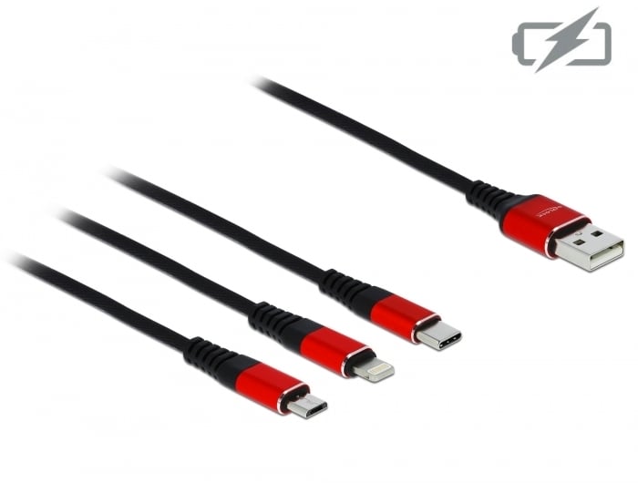 Cavo di Ricarica USB 3 in 1 Lightning Micro USB USB-C 1m Rosso - Delock ICOC MUSB-31D