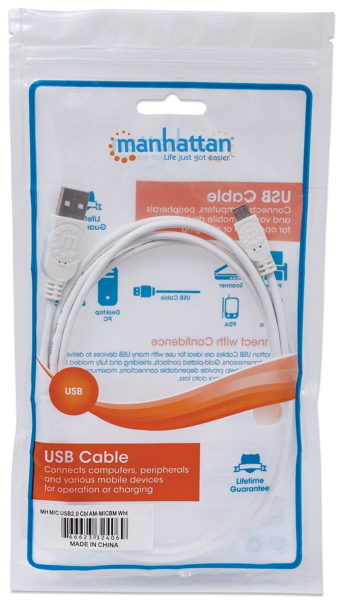 Cavo USB 2.0 A maschio/Micro B maschio 0,3m Bianco - Manhattan ICOC MUSB-A-003W