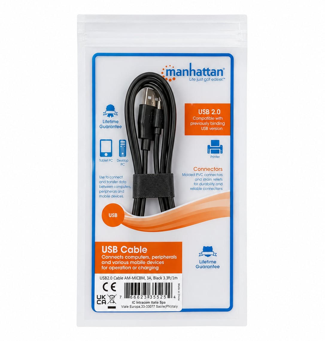 Cavo di Ricarica Rapida USB/Micro-USB 1m Nero - Manhattan ICOC MUSB-A-010FCB