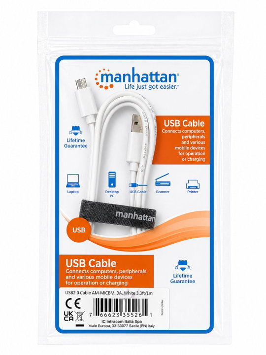 Cavo di Ricarica Rapida USB/Micro-USB 1m Bianco - Manhattan ICOC MUSB-A-010FCW