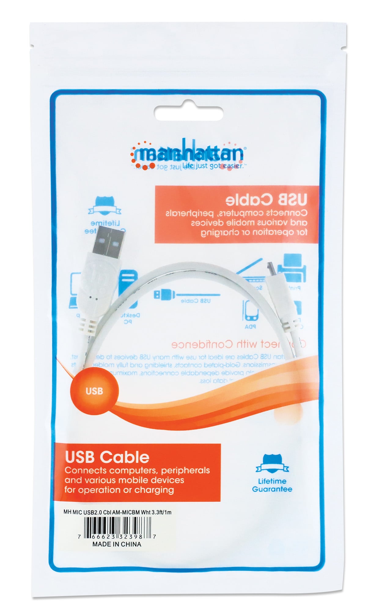 Cavo USB 2.0 A maschio/Micro B maschio 1m Bianco - Manhattan ICOC MUSB-A-010W
