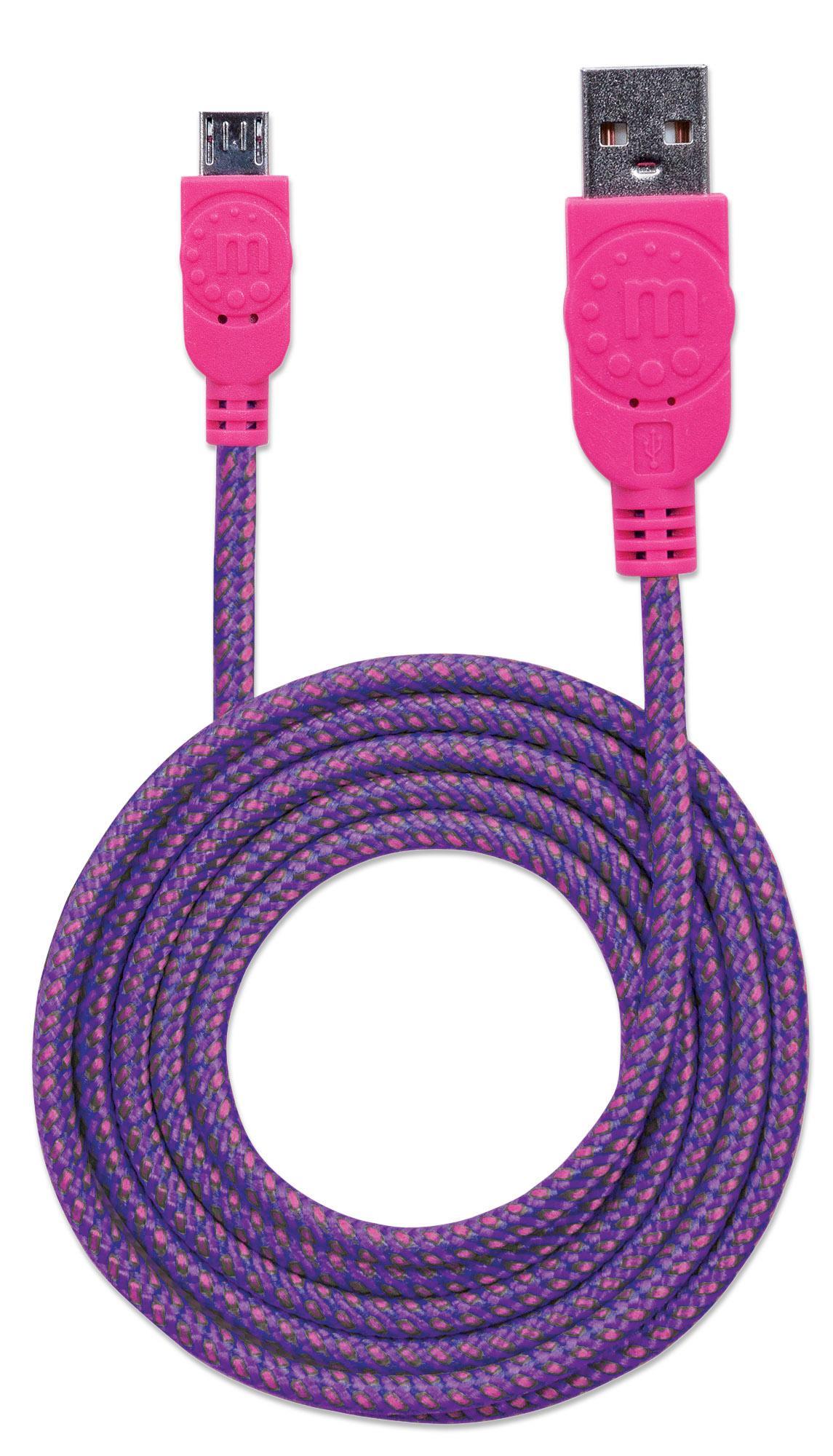 Cavo Micro USB Guaina Intrecciata USB/MicroUsb 1.8m Viola/Fucsia - Manhattan ICOC MUSB-A-018BPP