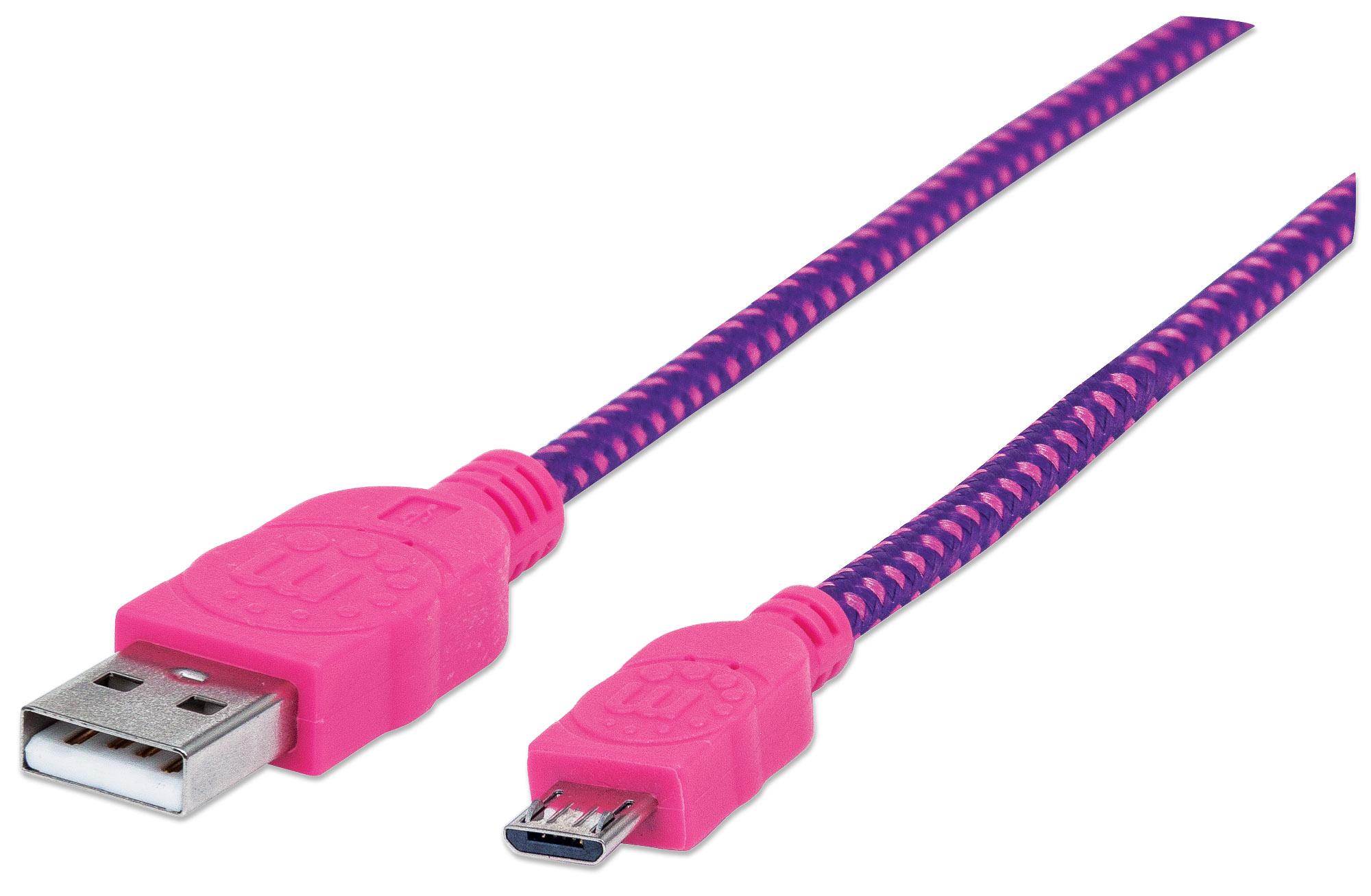 Cavo Micro USB Guaina Intrecciata USB/MicroUsb 1.8m Viola/Fucsia - Manhattan ICOC MUSB-A-018BPP
