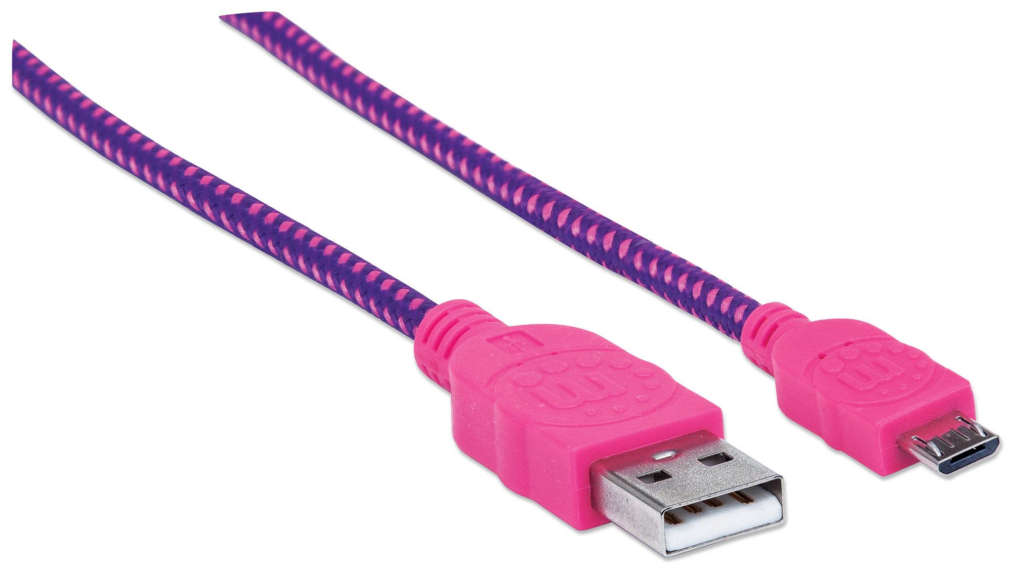 Cavo Micro USB Guaina Intrecciata USB/MicroUsb 1.8m Viola/Fucsia - Manhattan ICOC MUSB-A-018BPP