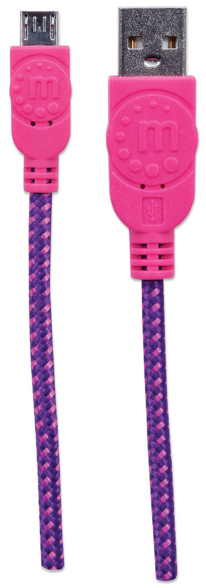 Cavo Micro USB Guaina Intrecciata USB/MicroUsb 1.8m Viola/Fucsia - Manhattan ICOC MUSB-A-018BPP