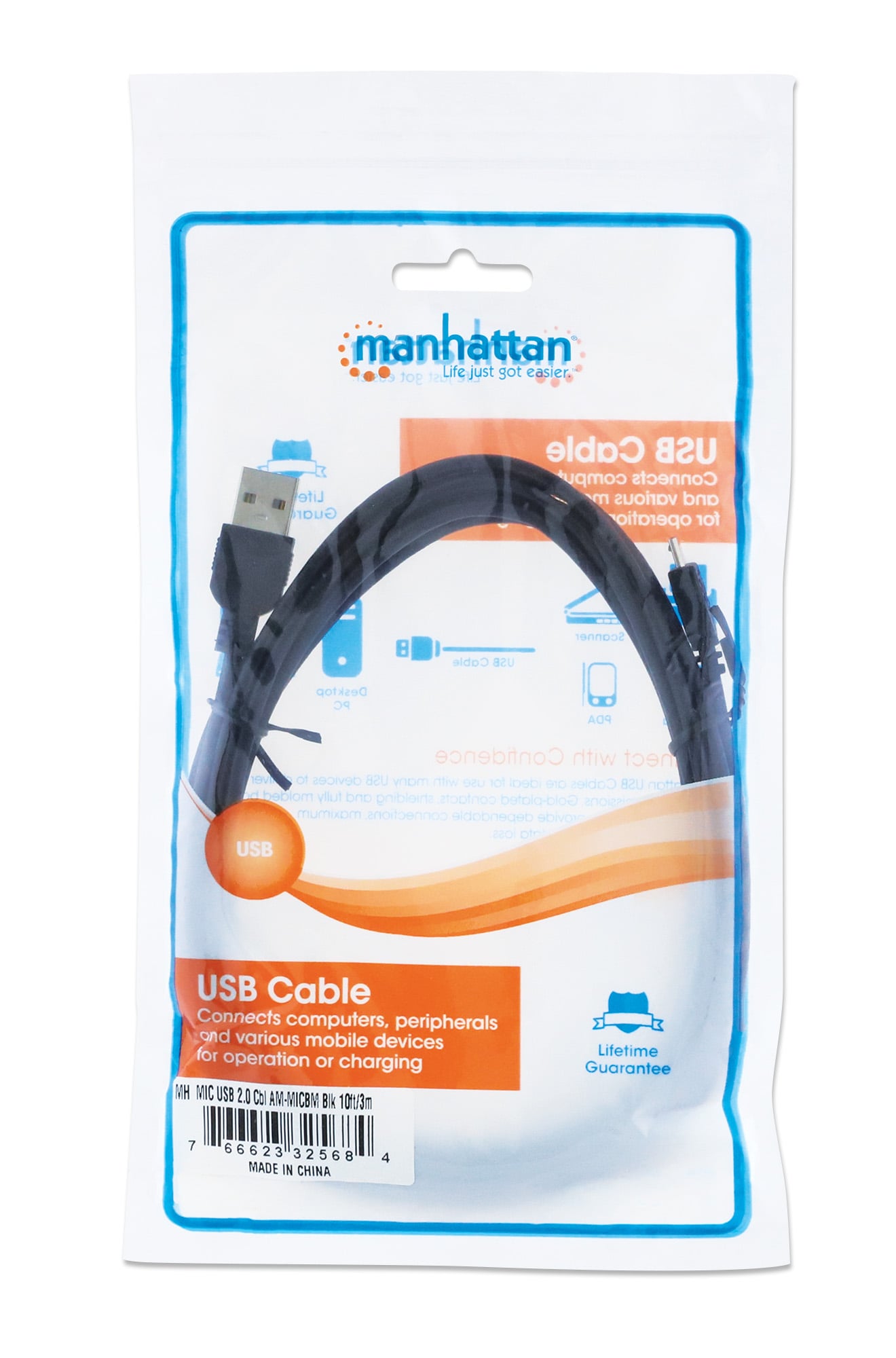 Cavo USB 2.0 A maschio/Micro B maschio 3m Nero - Manhattan ICOC MUSB-A-030
