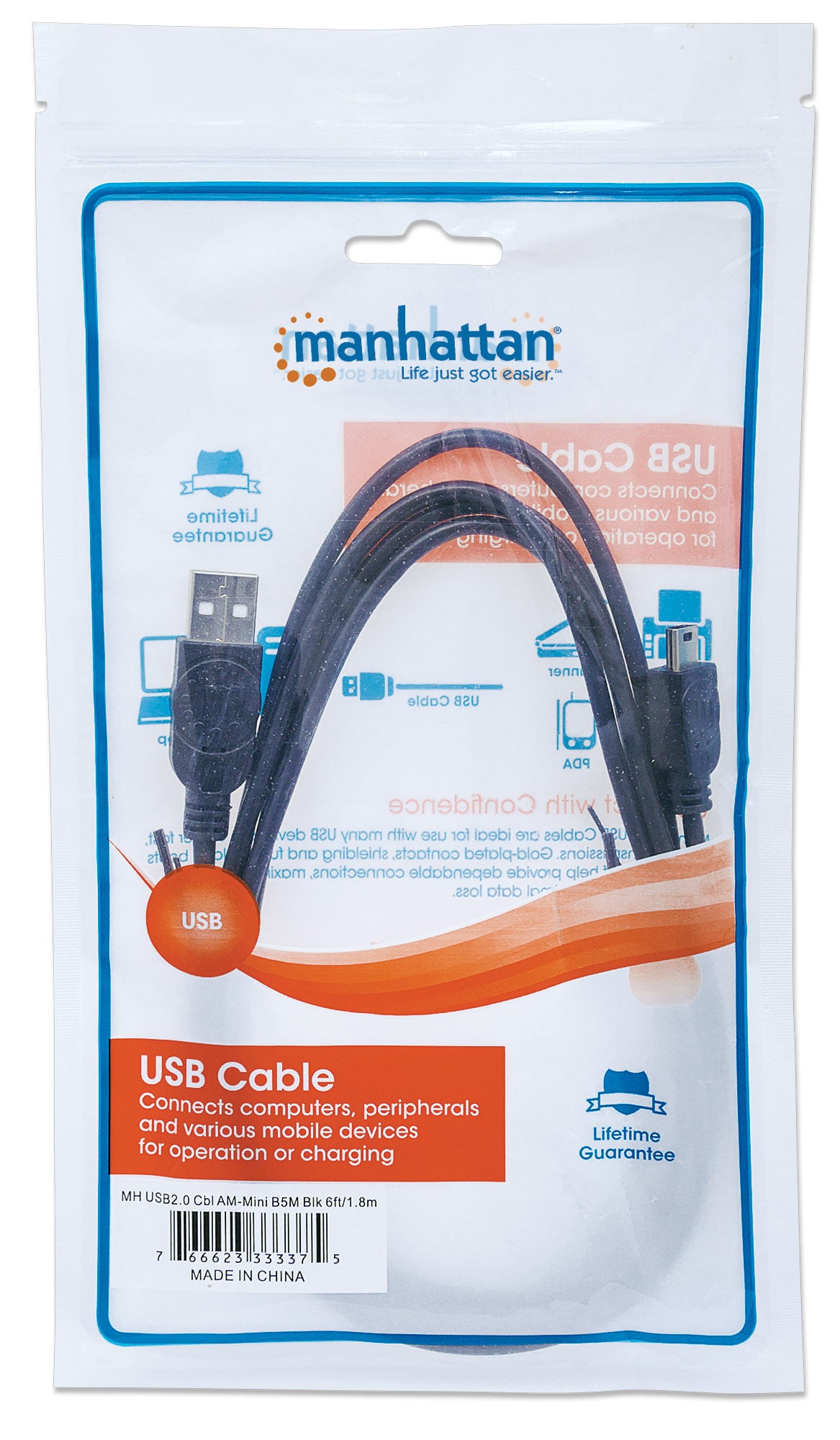 Cavo USB 2.0 A maschio/mini B 5 pin maschio 1m Nero - Manhattan ICOC MUSB-AA-010