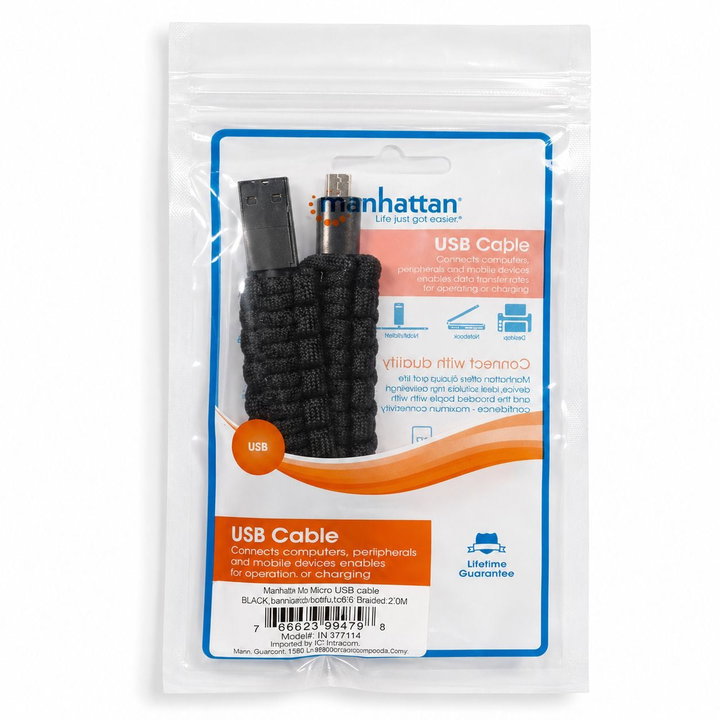 Bracciale Paracord con Micro USB Nero - Manhattan ICOC MUSB-BRACBK