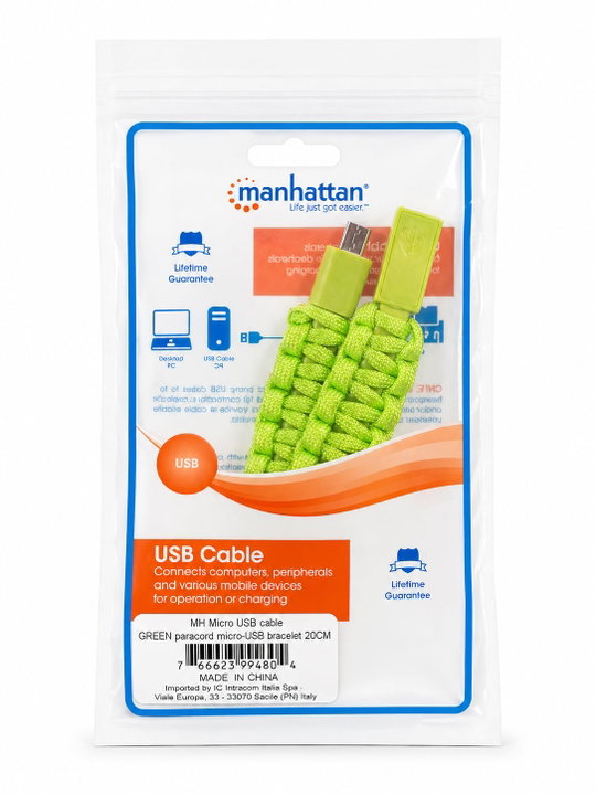 Bracciale Paracord con Micro USB Verde - Manhattan ICOC MUSB-BRACG