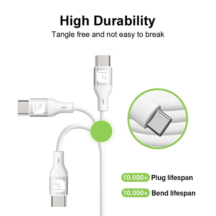 USB-C Cable Male/Male USB 2.0 Silicone 1 m White - Techly ICOC MUSB 20 -C 60 W 1 S