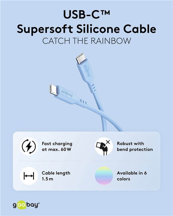 Cavo USB-C Maschio/Maschio USB 2.0 in Silicone 1,5m Azzurro - Goobay ICOC MUSB20-C615SB