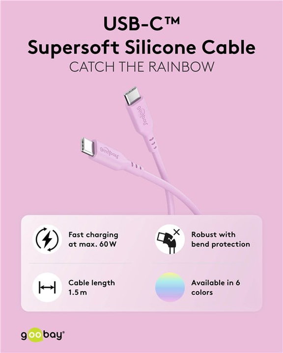Cavo USB-C Maschio/Maschio USB 2.0 in Silicone 1,5m Rosa - Goobay ICOC MUSB20-C615SP