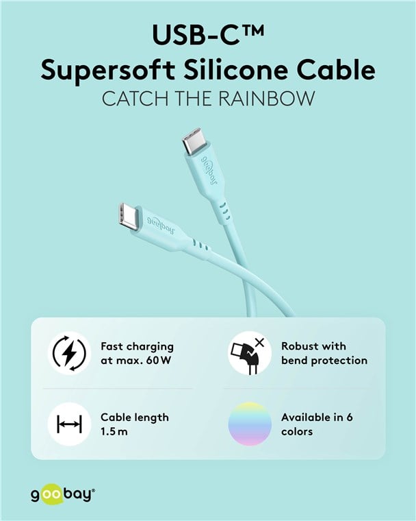 USB-C Male/Male USB 2.0 Silicone cable 1,5 m Turquoise - Goobay ICOC MUSB 20 -C 615 ST