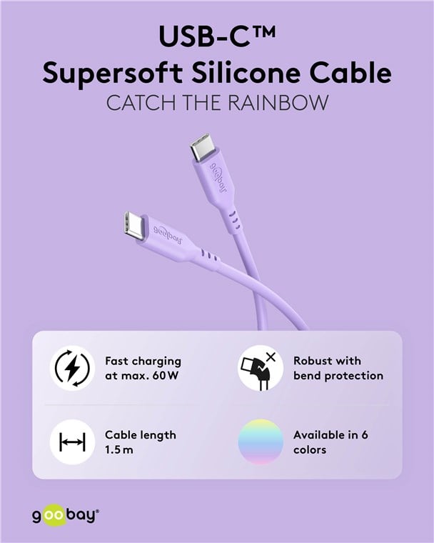 USB-C Male/Male USB 2.0 Silicone 1,5 m Violet - Goobay ICOC MUSB 20 -C 615 SV