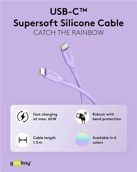 Cavo USB-C Maschio/Maschio USB 2.0 in Silicone 1,5m Viola - Goobay ICOC MUSB20-C615SV