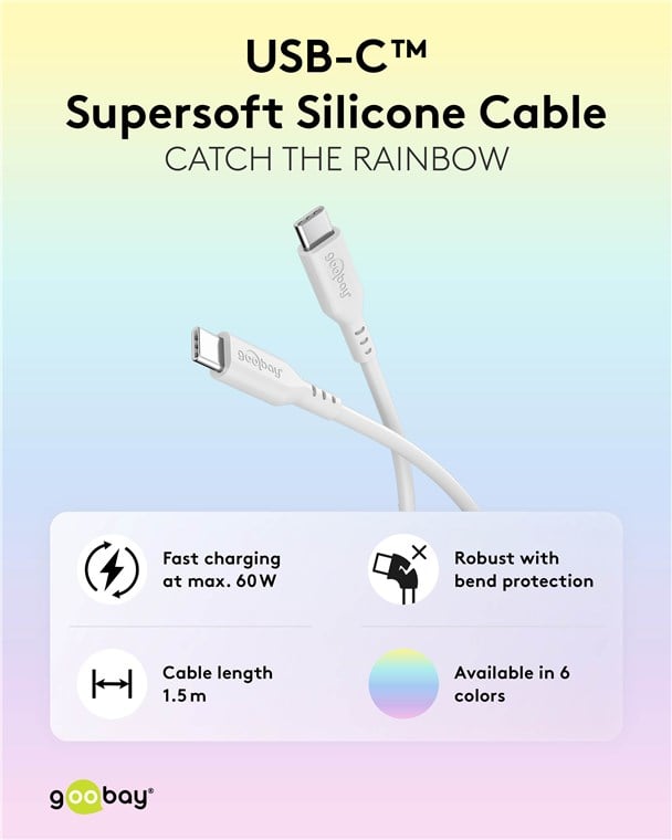 USB-C Cable Male/Male USB 2.0 Silicone 1,5 m White - Goobay ICOC MUSB 20 -C 615 SW