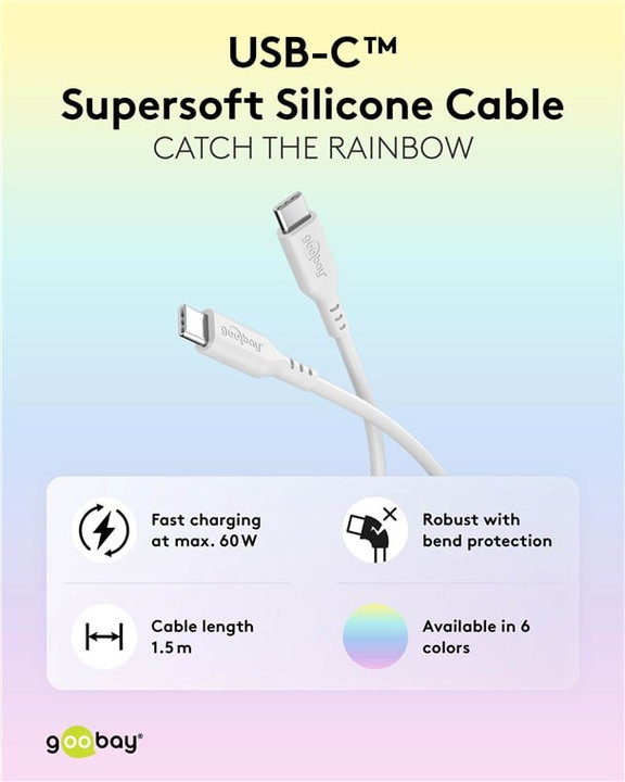 Cavo USB-C Maschio/Maschio USB 2.0 in Silicone 1,5m Bianco - Goobay ICOC MUSB20-C615SW