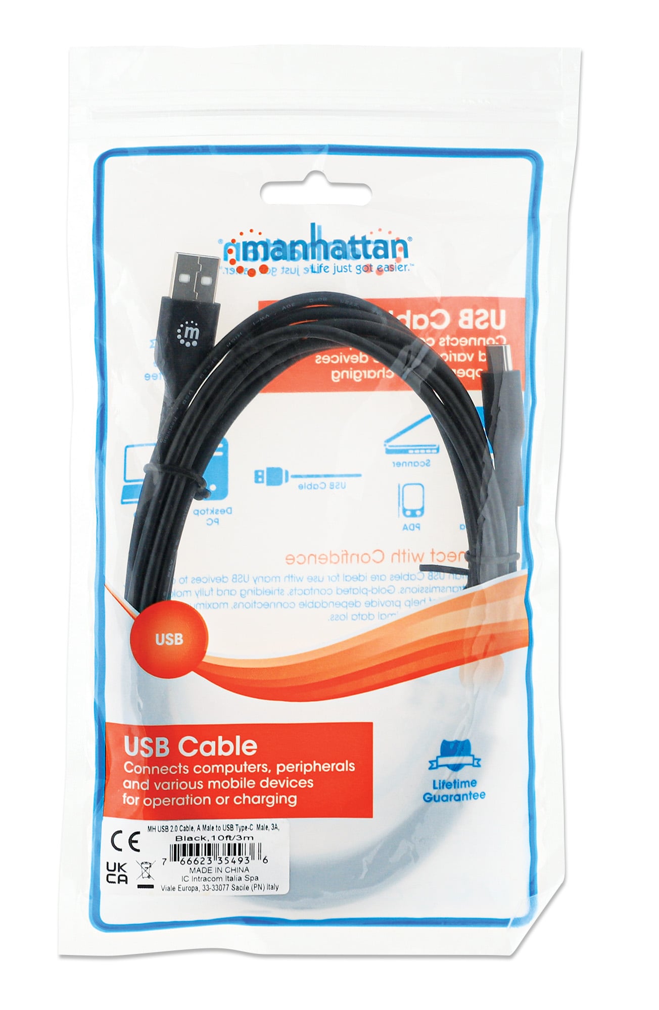 Cavo HiSpeed USB A Maschio / USB-C Maschio 3m Nero - Manhattan ICOC MUSB20-CMAM30