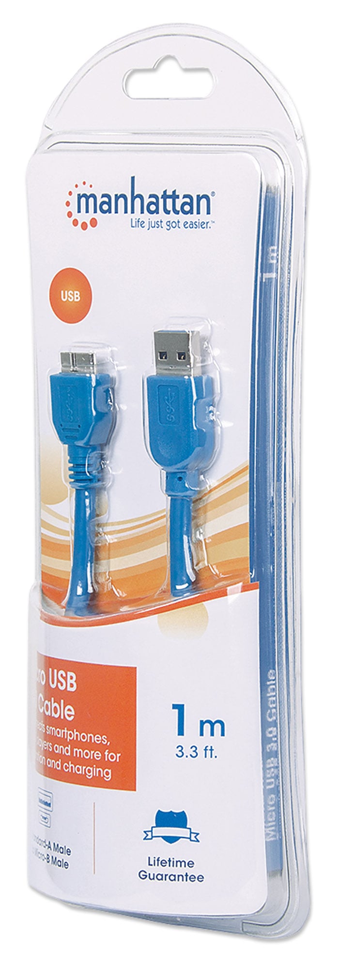 Cavo USB 3.2 Gen 1 SuperSpeed A/Micro B M/M 1m Blu in Blister - Manhattan ICOC MUSB3-A-010RB