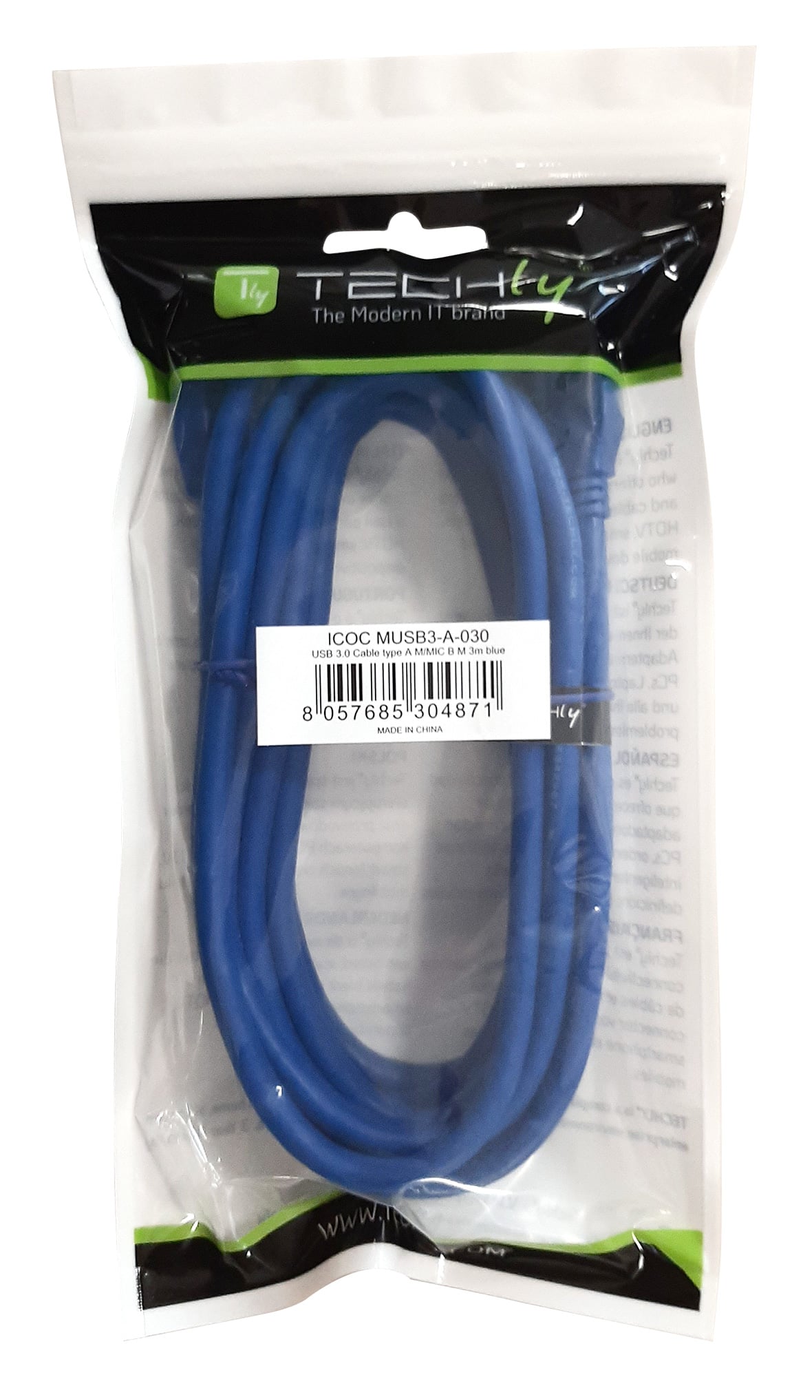Cavo USB 3.2 Superspeed A/Micro B 3m - Techly ICOC MUSB3-A-030