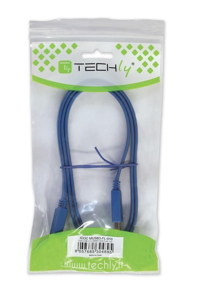 Cavo USB 3.2 Superspeed A maschio/MIC B maschio 0,5m FLAT - Techly ICOC MUSB3-FL-005