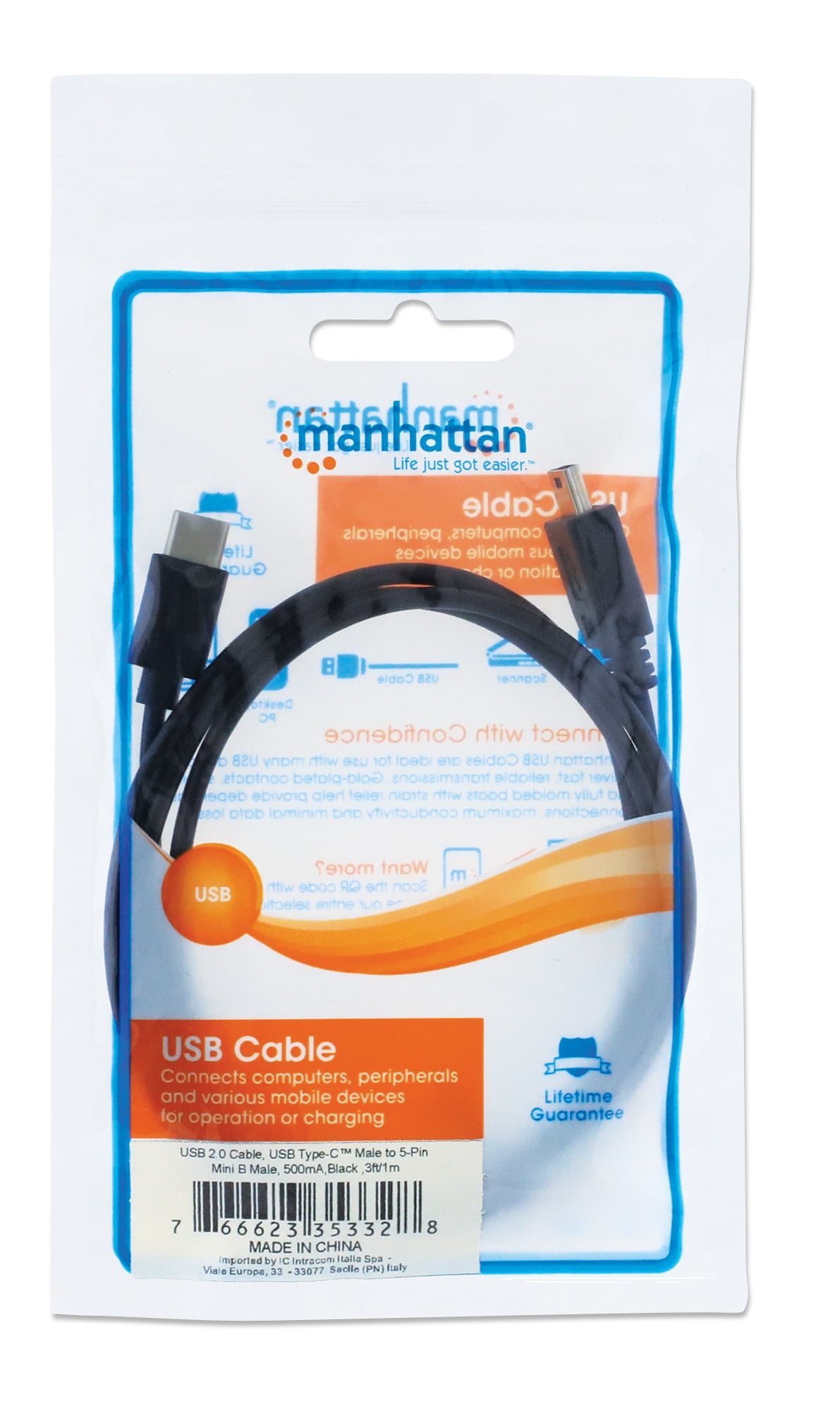 Cavo HiSpeed USB Mini-B Maschio / USB-C Maschio 1m Nero - Manhattan ICOC MUSB31-CM5P10