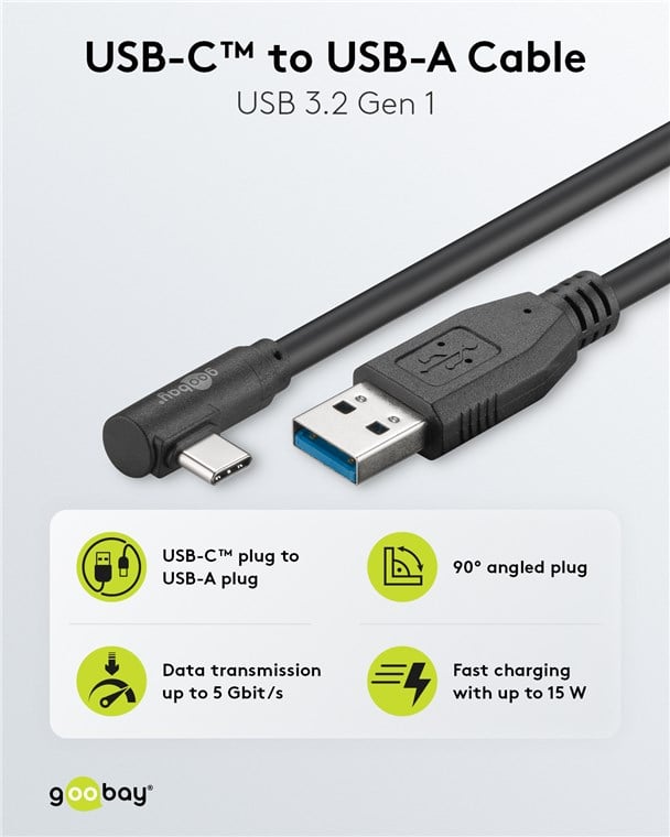 Cavo USB3.2 USB-C™ M 90° a USB tipo A M 1,5m Nero - Goobay ICOC MUSB31-CM9AM15