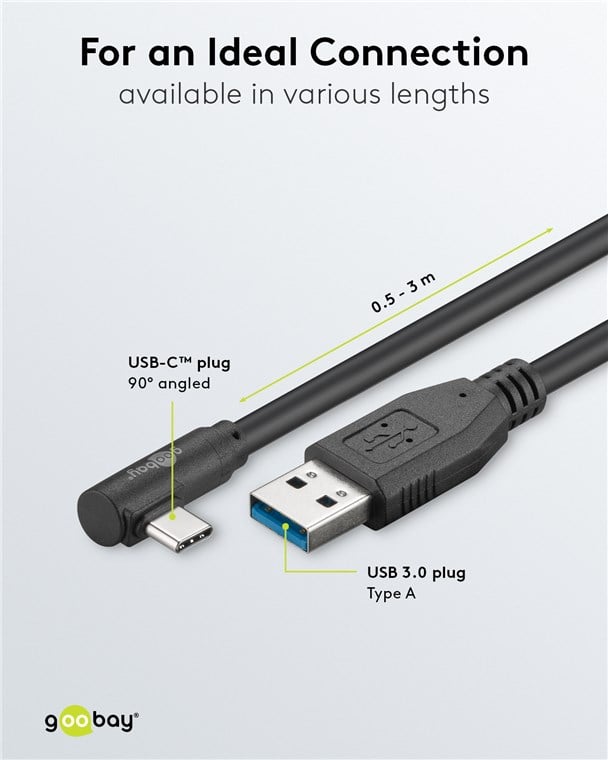 Cavo USB3.2 USB-C™ M 90° a USB tipo A M 3m Nero - Goobay ICOC MUSB31-CM9AM30